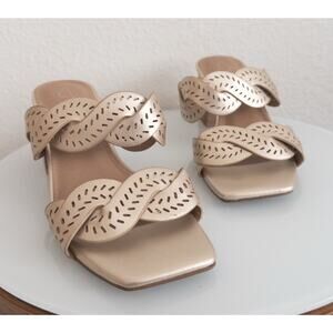 Joie Society Brownish Gold Light Bronze Sandals With Block Stacked Heel Size 8